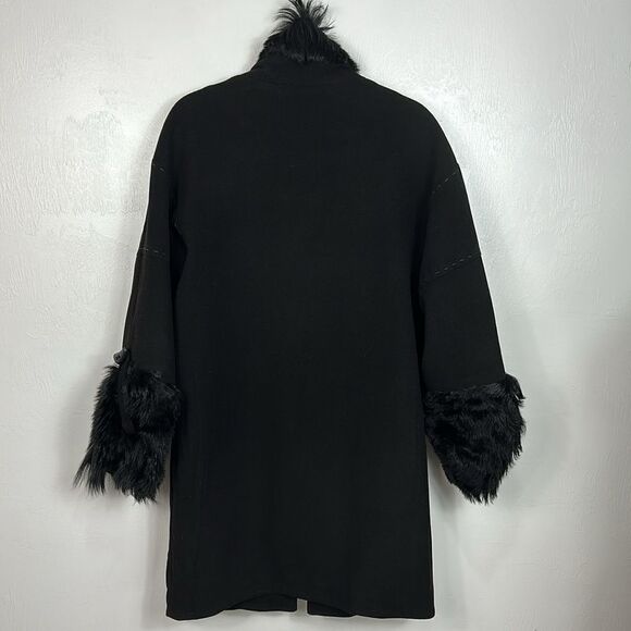 RIMIT Black Wool Blend Fur Trim High Neck Coat Size M - Picture 5 of 10